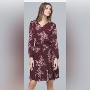 White House Black Market Burgundy Floral Long Sleeve Dress
